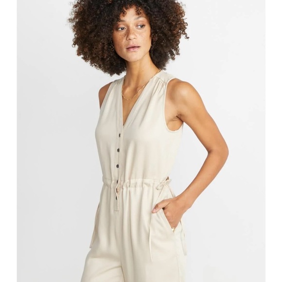 Marine Layer Katy Jumpsuit Womens M Cream Tan Wide Leg Minimalist Beach Boho - Picture 3 of 16